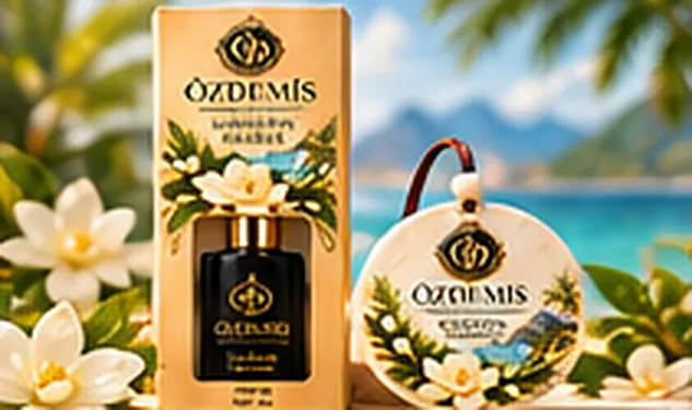 Özdemis Gardenia Island oto kokusu kutusu ve koku madalyonu, beyaz gardenya çiçekleri ve tropik deniz manzarasıyla