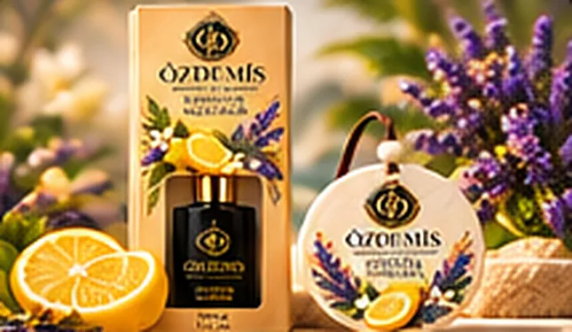 Özdemis Lemon & Lavender oto kokusu kutusu ve koku madalyonu, taze limon dilimleri ve lavanta çiçekleriyle